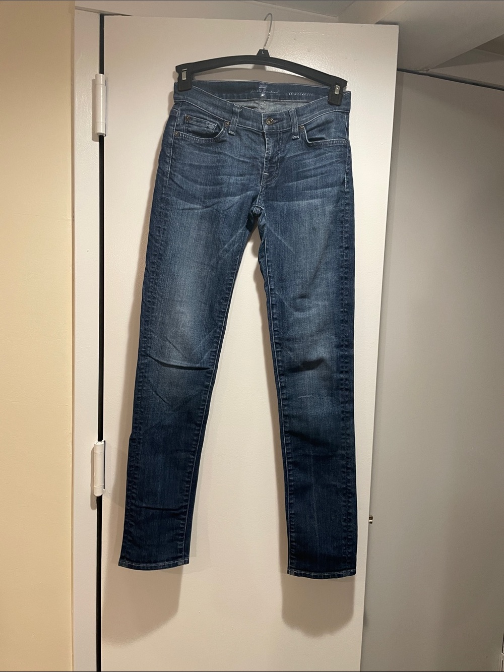 7 For All Mankind Skinny Jeans — Medium/Dark Blue Wash